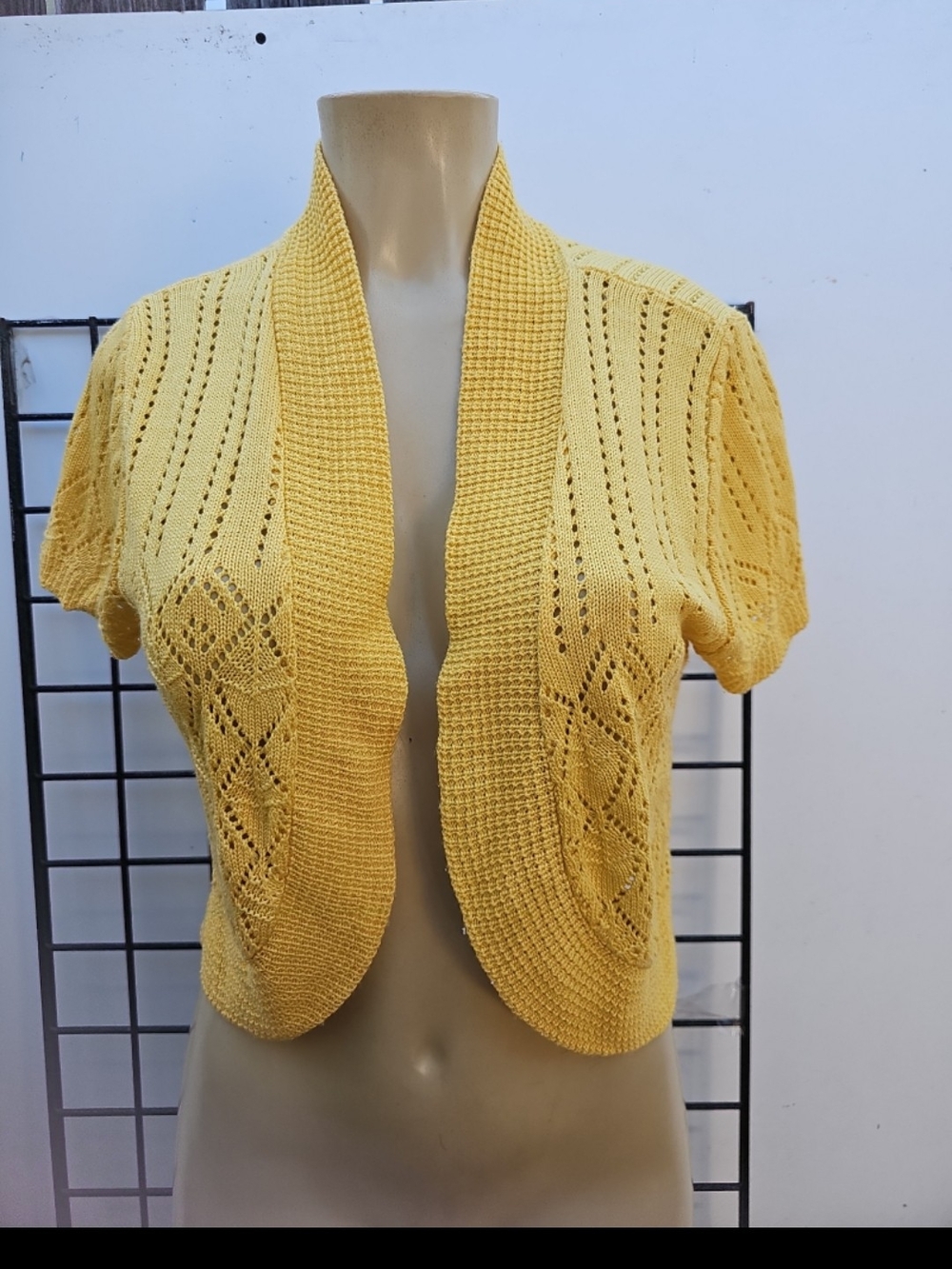 Notations Yellow Open-Front Short-Sleeve Knit Cardigan